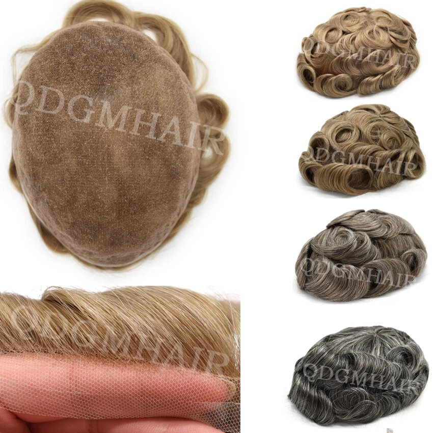 Mens Toupee Full French Lace Hairpiece All Lace Hair Replacement System Natural - Image 2 of 4