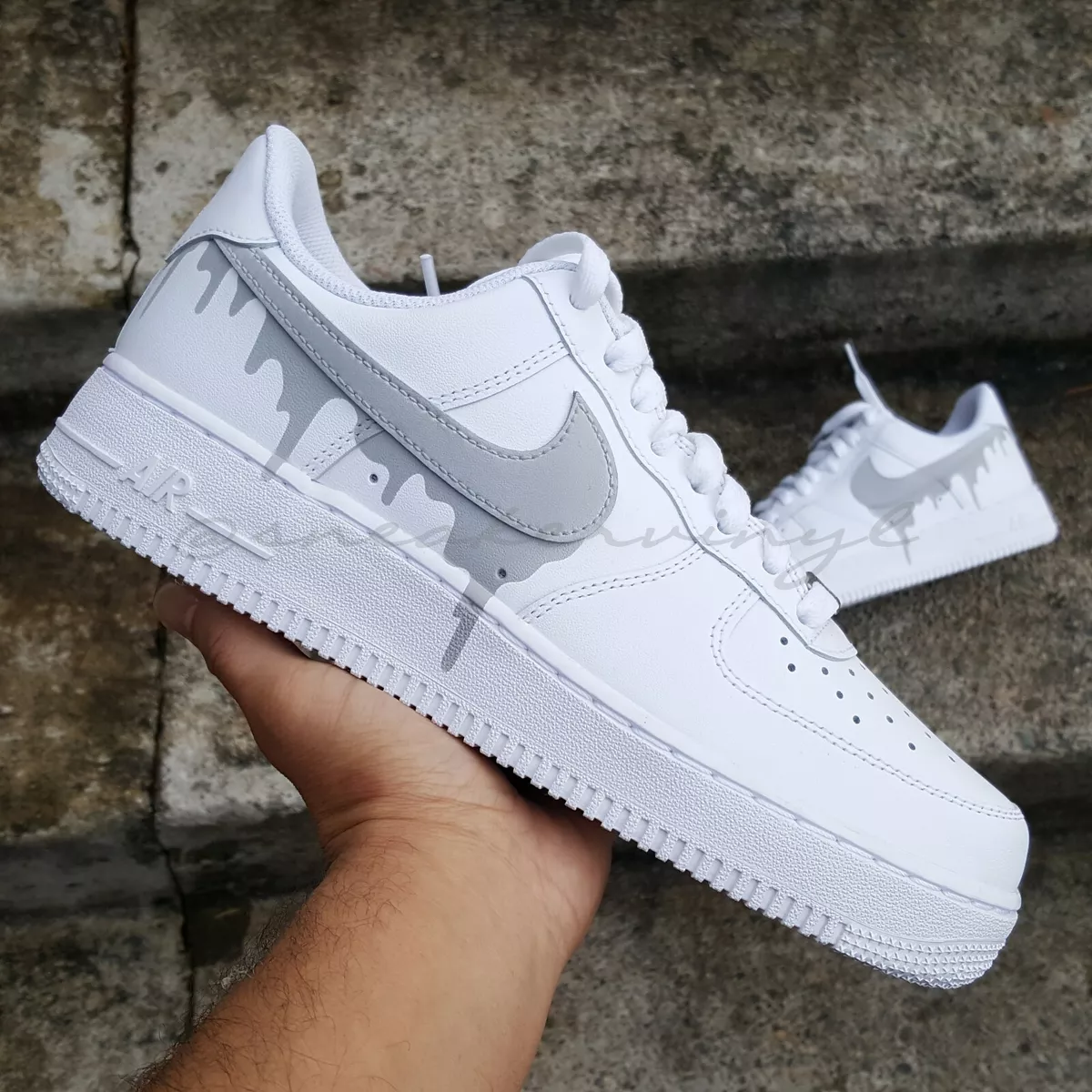 Nike Air Force 1 Low White Concrete Grey Paint Drip Custom