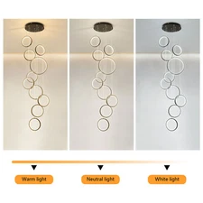 90W 10 Rings Chandelier Light Crystal Pendant LED Hanging Lighting Lamp Fixture