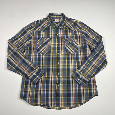 Levi s Shirt Men s XL Multicolor Plaid Western Long Sleeve Pearl Snap