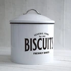 Biscuit Tin White & Black Metal Retro Vintage Cookie Barrel Storage Box Canister