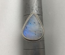 Sterling Silver .925 17m x 23mm Pear Shaped Rainbow Moonstone Ring Sz 9