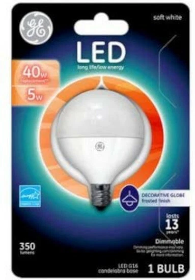 (2) GE Lighting 37892 5 Watt E12 G25 Globe Frosted Soft White LED Dimmable Bulb - Image 4 of 4
