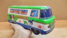 Vintage retro Van car litho tin Japan. kindergarten Green bus Japan tin friction