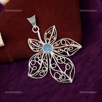 Tanzanite Stone December Handcrafted Mother Leaf Charm Pendant Sterling Silver