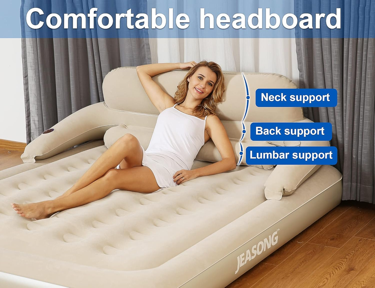 Air Mattress with Headboard, Fast Inflation/Deflation Inflatable