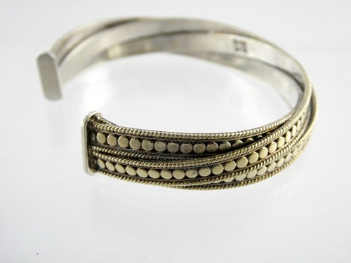 Brazalete Anna Beck de plata de ley dorado con diseño de tres capas 925 27 g 6,75 pulgadas - Imagen 6 de 15