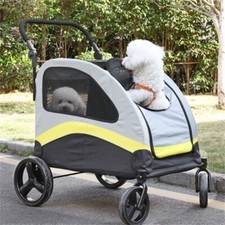 Large Double Seat Dog Stroller Pet Pram Wagon Dividered Travel Pushchair Carrier