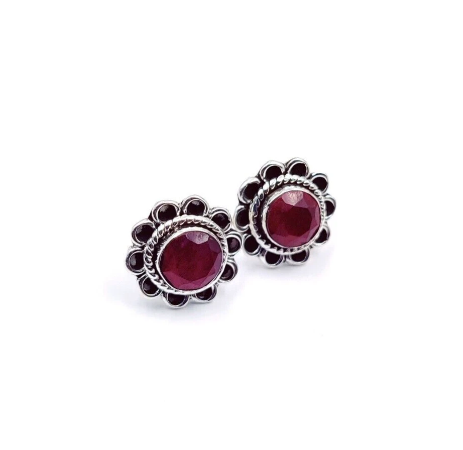Red beryl 925 sterling silver studs handmade jewelry silver