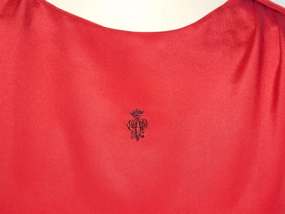 Blusa vintage EMILIO PUCCI para mujer roja veneciana acanalada 100 % seda pura talla 10 Foto 2 de 4