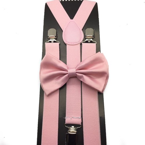 Wedding Pink SUSPENDERS And BOW TIE Matching Set ADULT Tuxedo Light Blush Pink - Bild 2 von 2