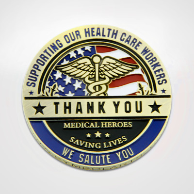 THANK YOU HEALTH CARE WORKERS MEDICAL HEROES SAVING LIVES 1.75'' CHALLENGE COIN