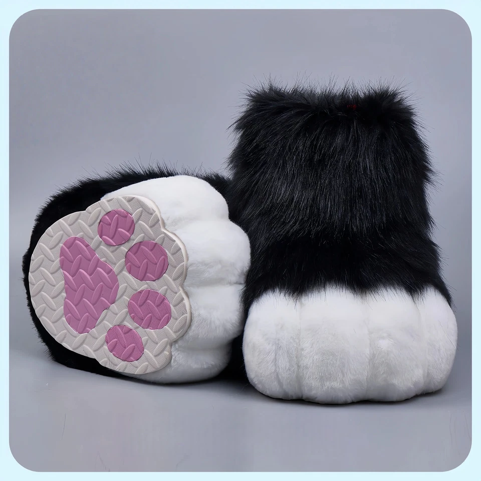 Fursuit Pies Pata Zapatos Kit Felpa Botas Peludas Disfraz Pata Halloween Foto 3 de 4