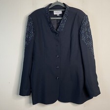 Vintage John Meyer Beaded Blazer Navy Blue Women's Size 12