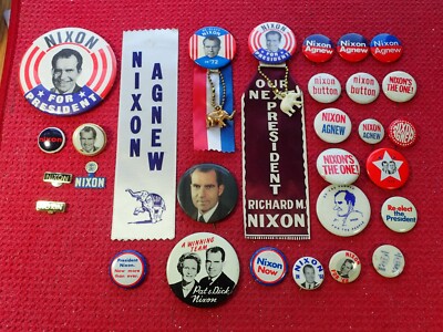 Twenty Nine (29) Nixon 1968 & 1972 Political Campaign Pins, Ribbons ...