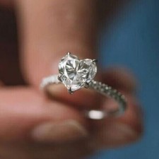 2CT Heart Cut Lab Created Diamond Women's Engagement Ring 14K White Gold Plated