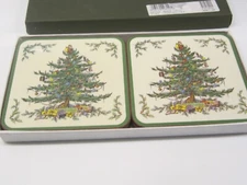 Pimpernel Harrods Acrylic Cork Back Christmas Tree Spode Coasters Set 6 Vintage