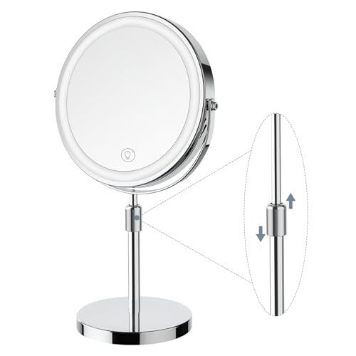Adjustable LED Makeup Mirror with Brightness & Height Controls-image