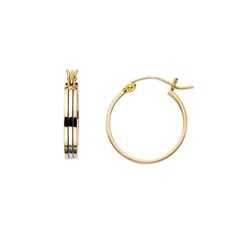Gold 14K Tri Color Gold 3 Line Square Tube Hoop Earrings