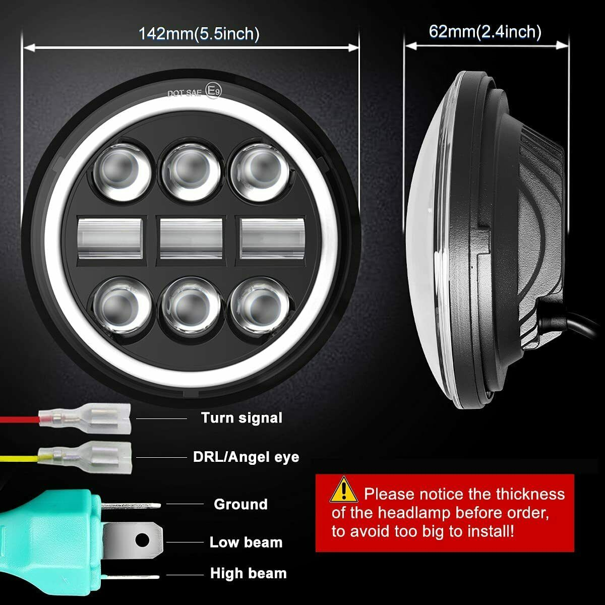 4PCS 5.75 Inch Projector LED Headlights – Sealed Beam Halo Ring With Clear Lens For Jeep/Harley/Truck