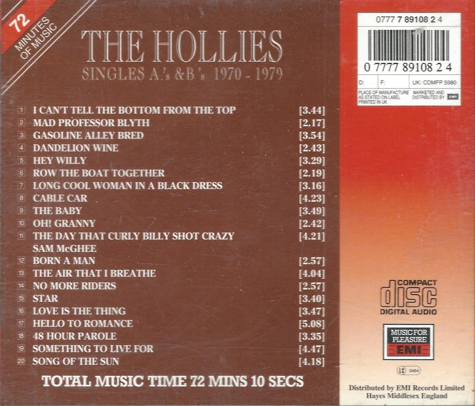 CD - THE HOLLIES – SINGLES A'S & B'S 1970 - 1979 (EMI-MFP) - Imagen 2 de 2