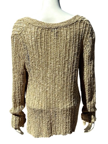 Chicos Open Weave Knit Sweater Boho Loose Fit V Neck Beige Lightweight Pullover - Picture 3 of 8