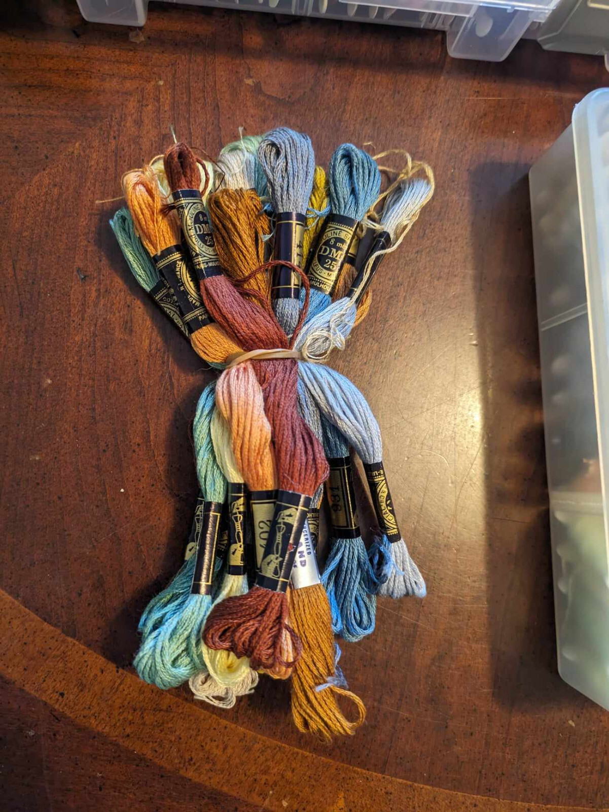 Lot of 388 DMC Cross stitch floss skeins mixed colors with storage boxes