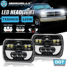 For Dodge D100 D150 D250 D350 1981-93 DOT Pair 7x6" LED Headlight Hi-Lo Beam DRL