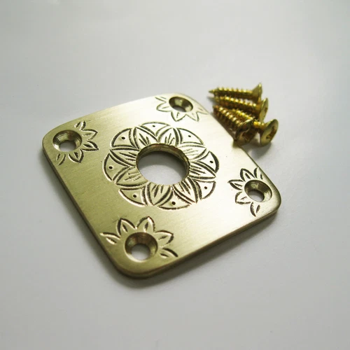 Hand engraved retro pattern handmade brass jack plate fits Gibson ESP LP guitars