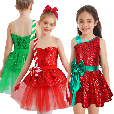 DE Mädchen Weihnachten Ballett Pailletten Figur Eislaufen Leotard Tutu Kleider