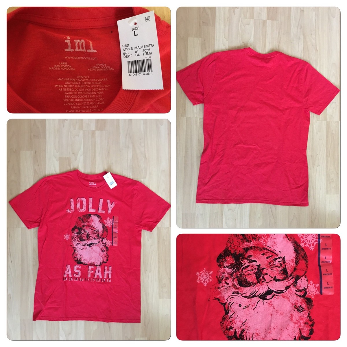 Size L NWT Christmas Men's ISAAC MORRIS T-Shirt JOLLY AS FAH Santa