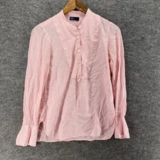 Gap Shirt Women S Small Pink Striped Button Up Crew Neck Long Sleeve Casual