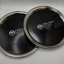 2008 Bacardi Mojito Metal And Rubber Bar Tray 12&rdquo; Round Mancave Decor Lot Of 2