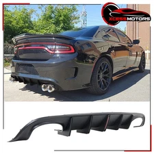 Fits 15-23 Dodge Charger Quad Exhaust V3 Style Diffuser Matte Black PP w/ LED