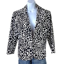 Chico s Animal Print Fully Lined Blazer Sz 1 Medium Black White Pink