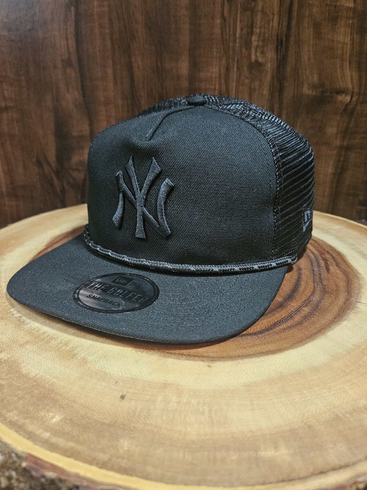New York Yankees New Era The Golfer Rope Snapback Adjustable Hat Cap Black Out