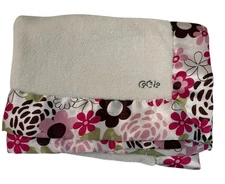 CoCaLo White Plush Baby Girls Blanket Pink Brown Floral Satin Trim 38 X 28 In