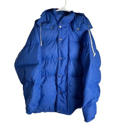 Vtg REI Mens Goose Down Parka Jacket Sz XL Blue Hooded Quilted Insulated  Puffer