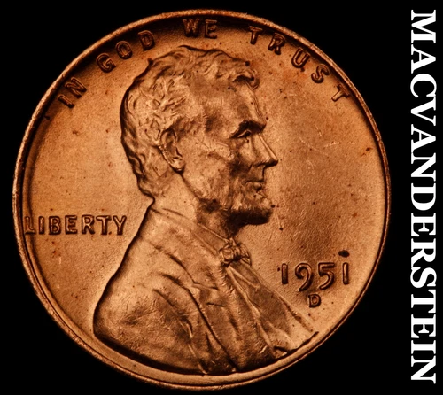 1951-D Lincoln Wheat Cent- Choice Gem Brilliant Uncirculated No Reserve #J2204