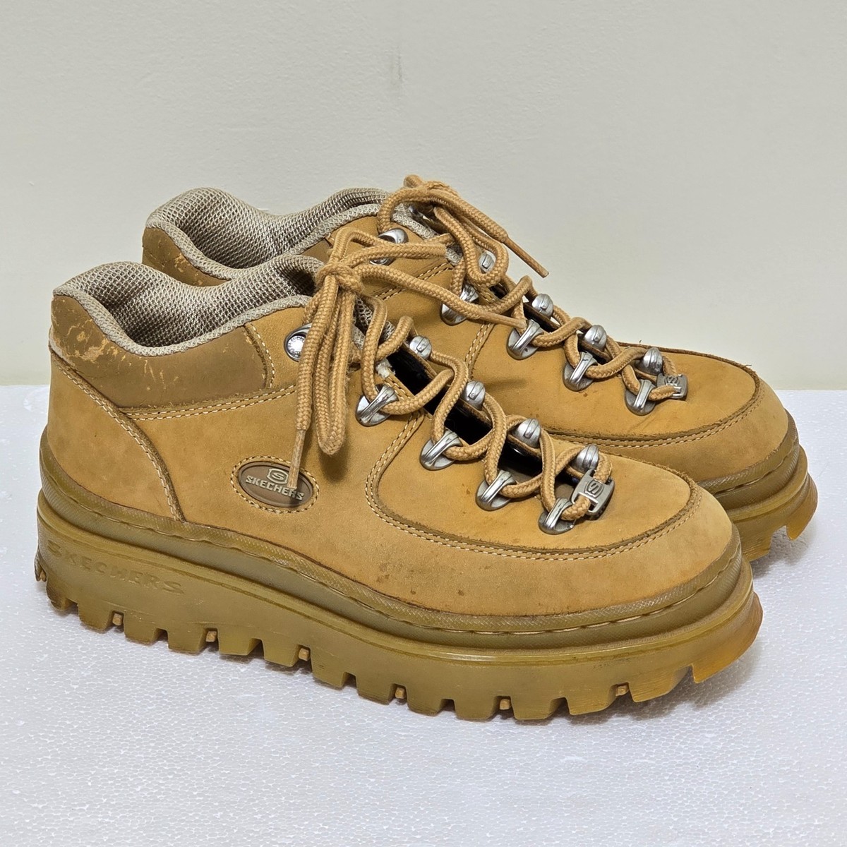 Vtg Skechers Jammers 90s Y2K Shoes Tan Lug Chunky Platform Leather - Main Image