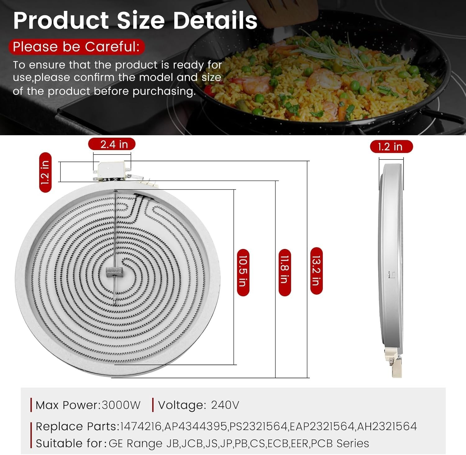 WB30T10130 PS2321564 12 Inch Burner Range Haliant Surface Element, Dual Burner