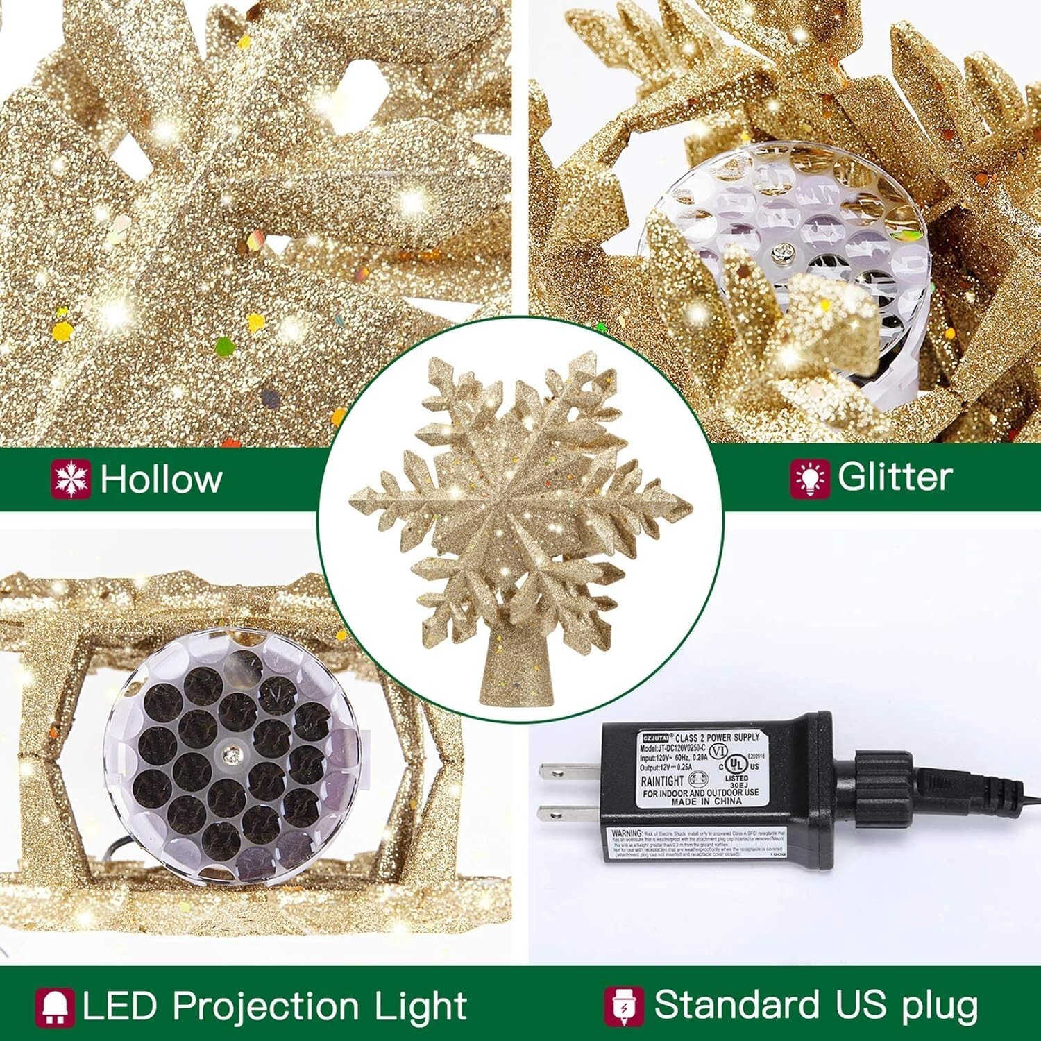 Christmas Tree Topper Projector Snowflake Christmas Tree 6 Projection Mode US