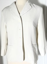 AGB Women's Sz Large Ivory Cuffed Blazer Jacket Career Work Polyester Button Up