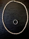 Sz 7.75 Vintage .925 Ring & 18” Double Herringbone .925 Necklace 16.2 Total g