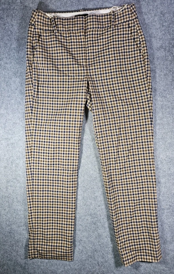 J Crew Tollegno 1900 Checked Italian Stretch Wool Pants Womens Size 2 blue brown - Image 2 of 4