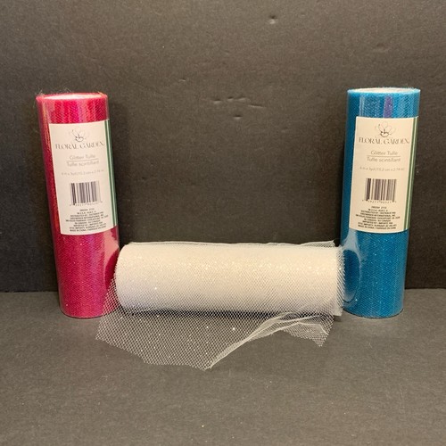 Lot of 3 Glitter Tulle 6” X 3 Yards White Blue Pink Craft