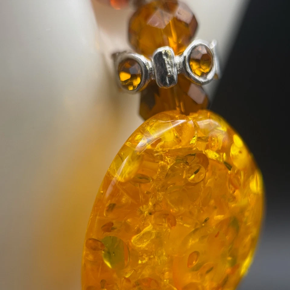 Pulsera gruesa color ámbar con cuentas de resina de vidrio elástico llamativo otoño Foto 2 de 4