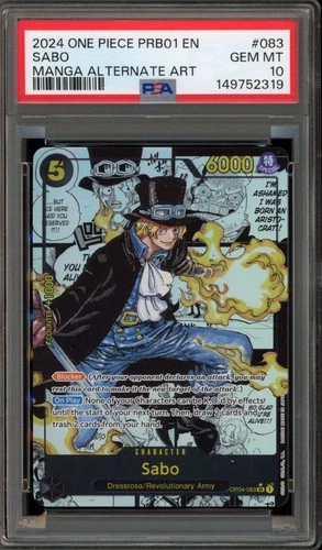 One Piece CCG Sabo PRB01 Manga Alternate Art OP04-083 PSA 10 Gem Mint