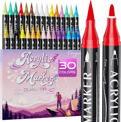 Dual Tip Acrylic Paint Markers 30 Colors Fine & Brush Tip for Rock Canvas