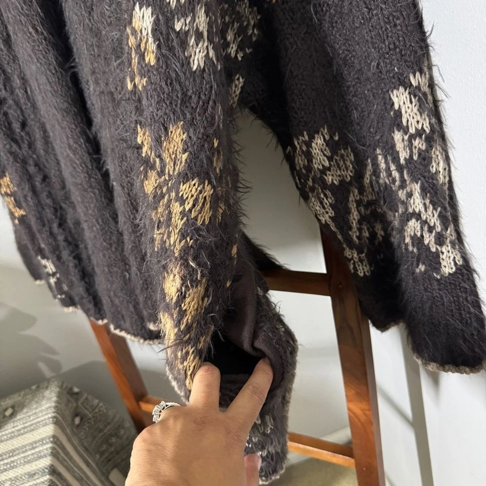 Suéter Cárdigan Free People PEQUEÑO Grande Marrón Mezcla de Cable Difuso Cinturón Foto 2 de 4